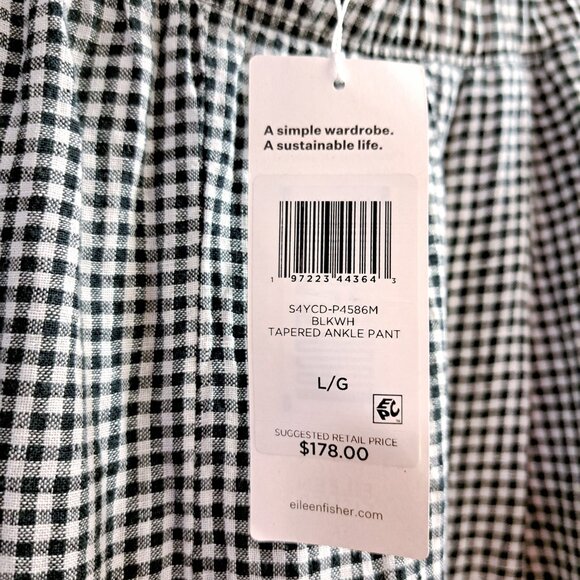 Eileen Fisher Tapered Ankle Linen Pants Black and White Size Large - Picture 8 of 10